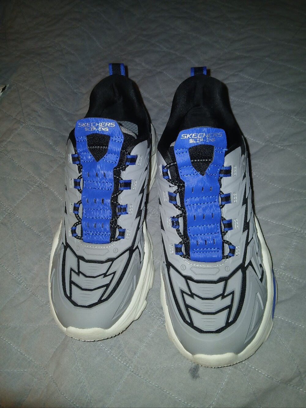 Skechers Gray and Blue Chunky Lace-Up Sneakers
